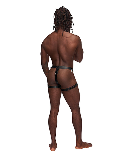 Leather Scorpio Adjustable Waist & Leg Band Thong Black O-s