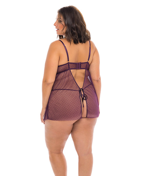 Eve Lace & Pin Dot Mesh Babydoll W/g-string Italian Plum