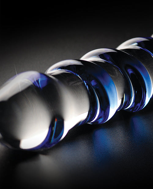 Icicles No. 5 Hand Blown Glass Massager - Clear W-blue Swirls