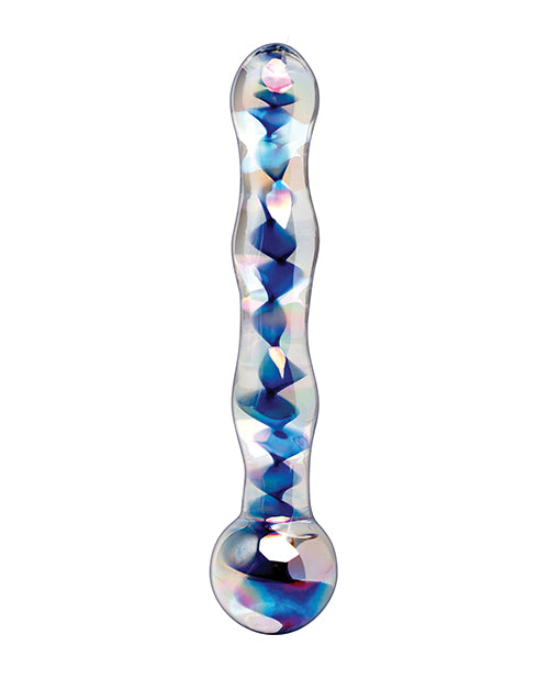 Icicles No. 8 Hand Blown Glass Massager - Clear W-inside Blue Swirls
