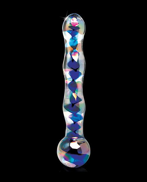 Icicles No. 8 Hand Blown Glass Massager - Clear W-inside Blue Swirls