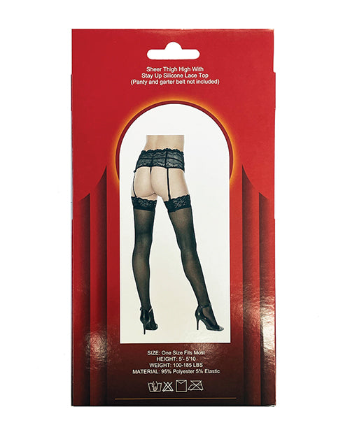 Silicone Lace Top Thigh High Black O-s
