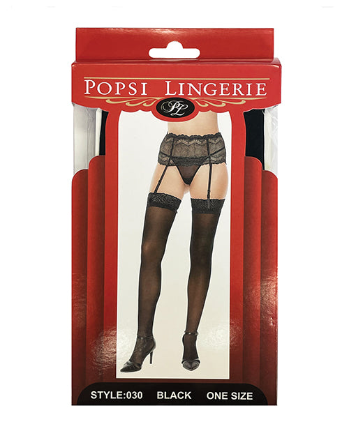 Sheer Lace Top Stocking Black O/s