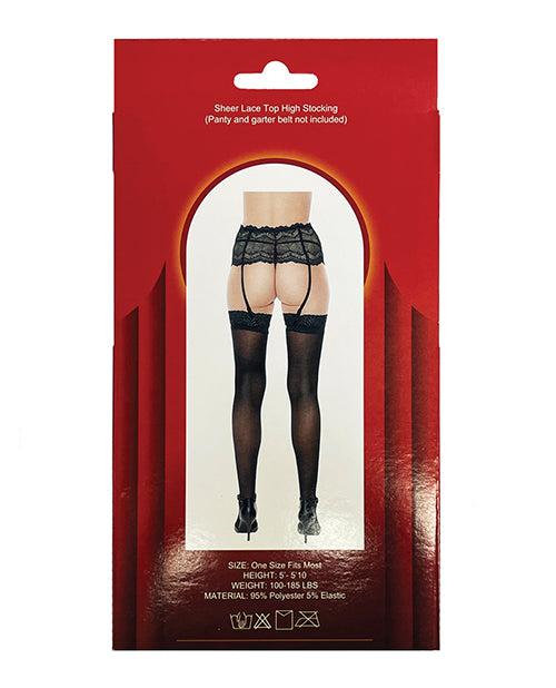 Sheer Lace Top Stocking Black O/s