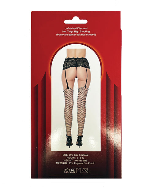 Unfinished Diamond Net Thigh High Black O/s