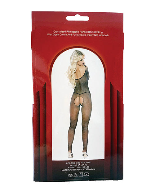 Rhinestone Fishnet Full Sleeved Bodystocking Black O-s