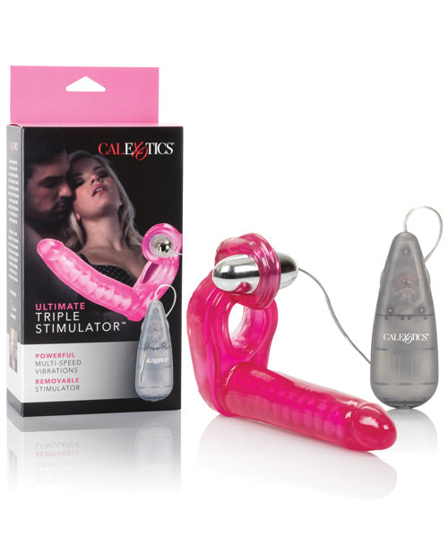 The Ultimate Triple Stimulator Flexible Dong W-cock Ring - Pink