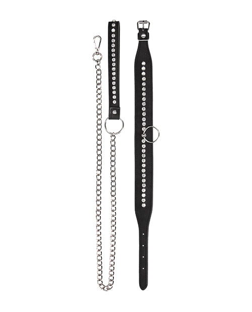 Shots Ouch Diamond Studded Collar W-leash - Black