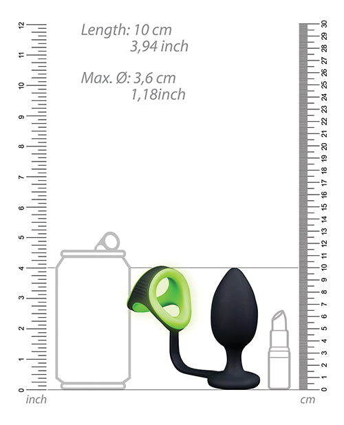 Shots Ouch Butt Plug W-cock Ring & Ball Strap - Glow In The Dark