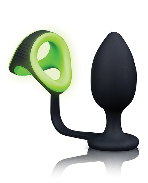 Shots Ouch Butt Plug W-cock Ring & Ball Strap - Glow In The Dark