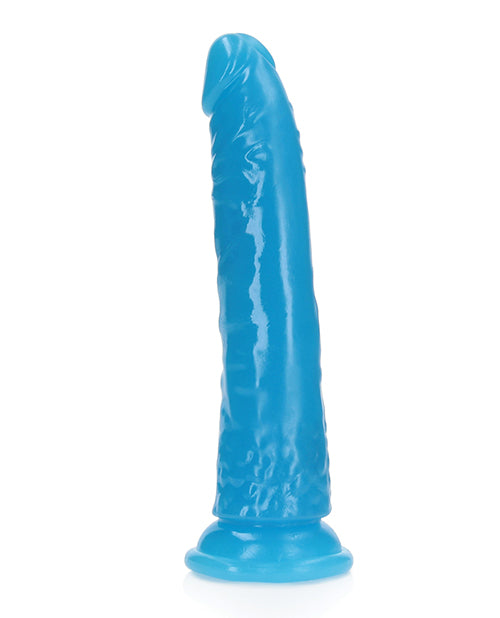 Shots Realrock 8" Slim  Dildo Glow In The Dark - Neon Blue