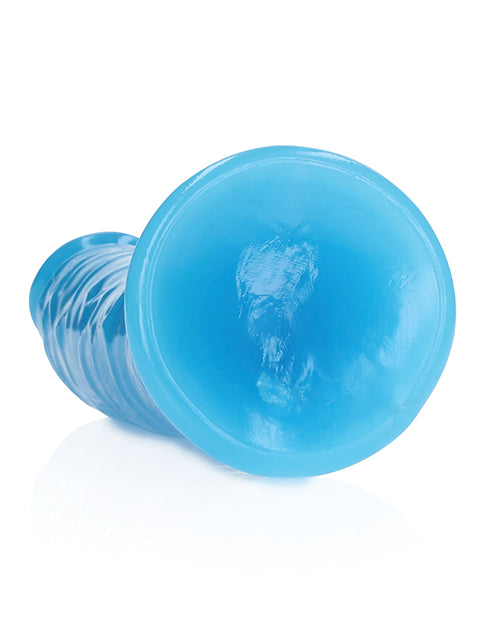 Shots Realrock 8" Slim  Dildo Glow In The Dark - Neon Blue