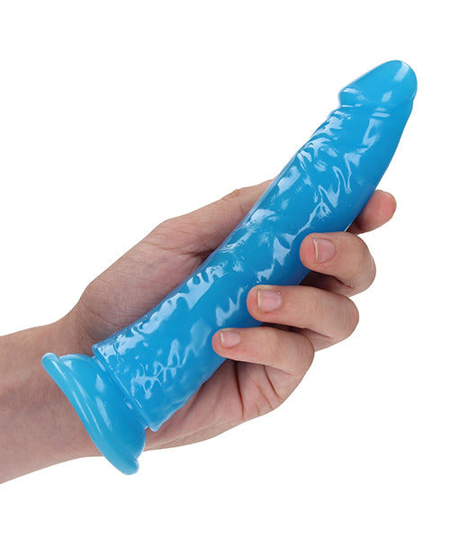 Shots Realrock 8" Slim  Dildo Glow In The Dark - Neon Blue