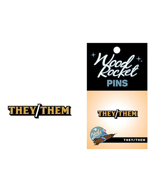 Wood Rocket They-them Pin - Black-gold