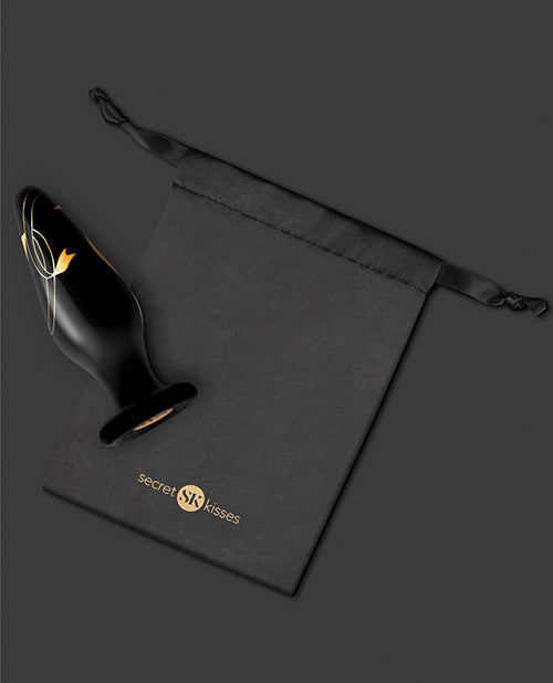 Secret Kisses 4.5" Handblown Wide Glass Plug - Black-gold