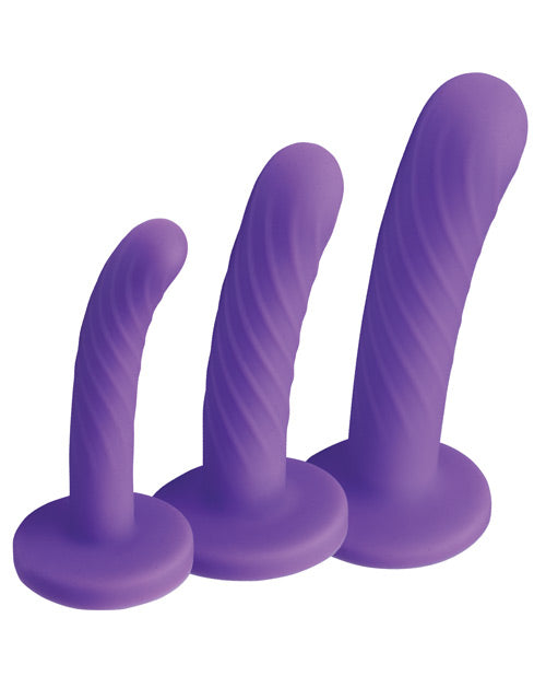Strap U Tri-play Silicone Dildo - Set Of 3 Purple
