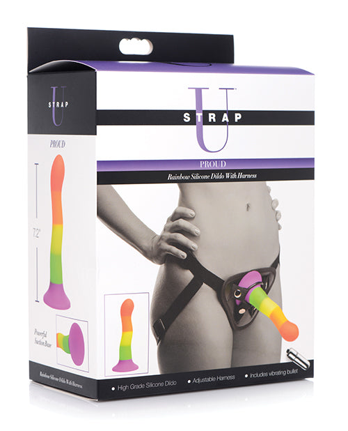 Strap U Proud Silicone Dildo W-harness - Rainbow