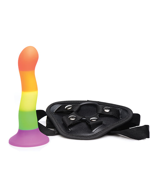 Strap U Proud Silicone Dildo W-harness - Rainbow