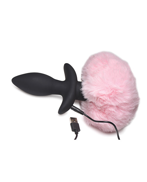 Tailz Waggerz Moving & Vibrating Bunny Tail Anal Plug W-remote - Pink-black
