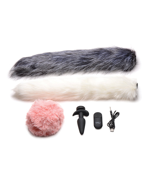 Tailz Snap On Vibrating Silicone Anal Plug W-3 Interchangeable Tails & Remote - Asst Colors