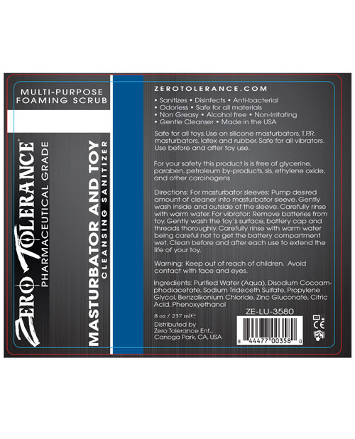 Zero Tolerance Foaming Masturbator Cleanser & Sanitizer - 8 Oz